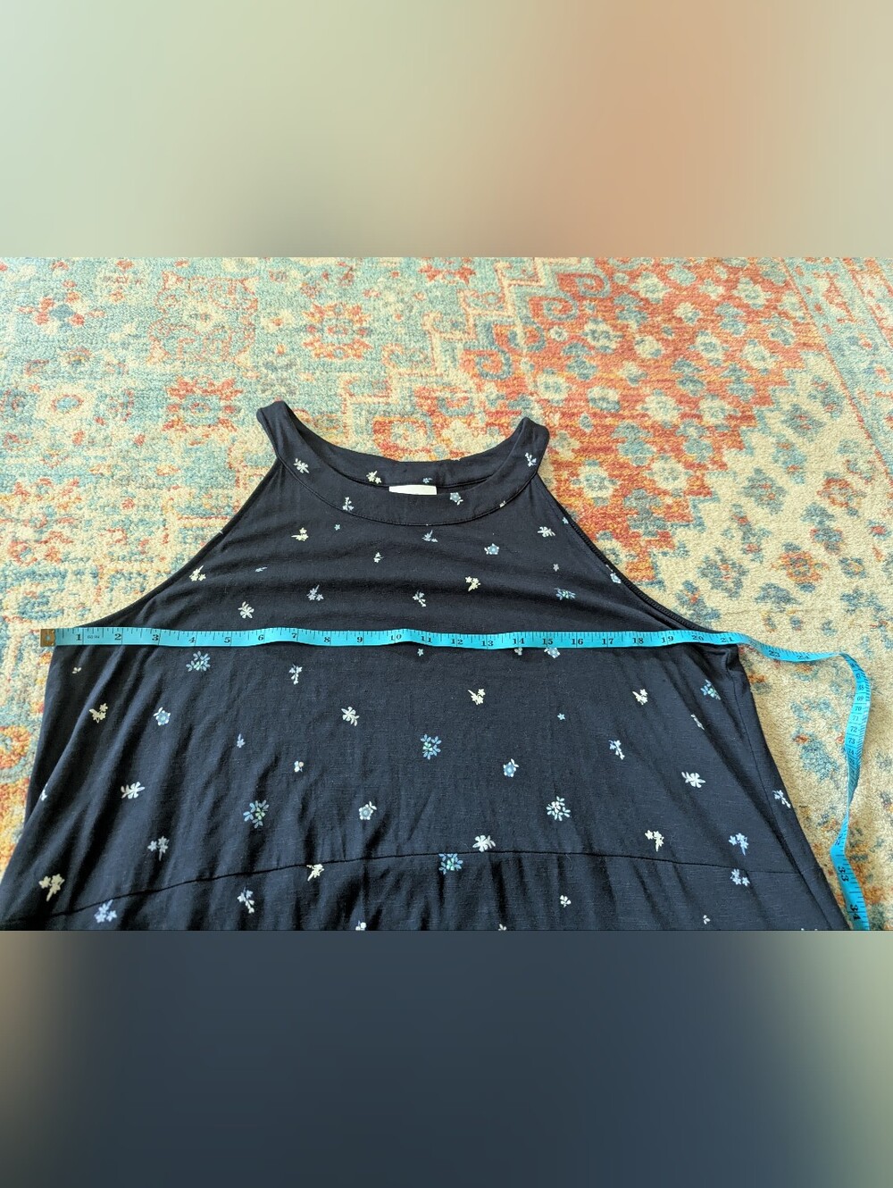 J.Jill Women's Large Paisley Floral Sleeveless Maxi Dress Navy Blue Jersey Knit - Picture 8 of 11